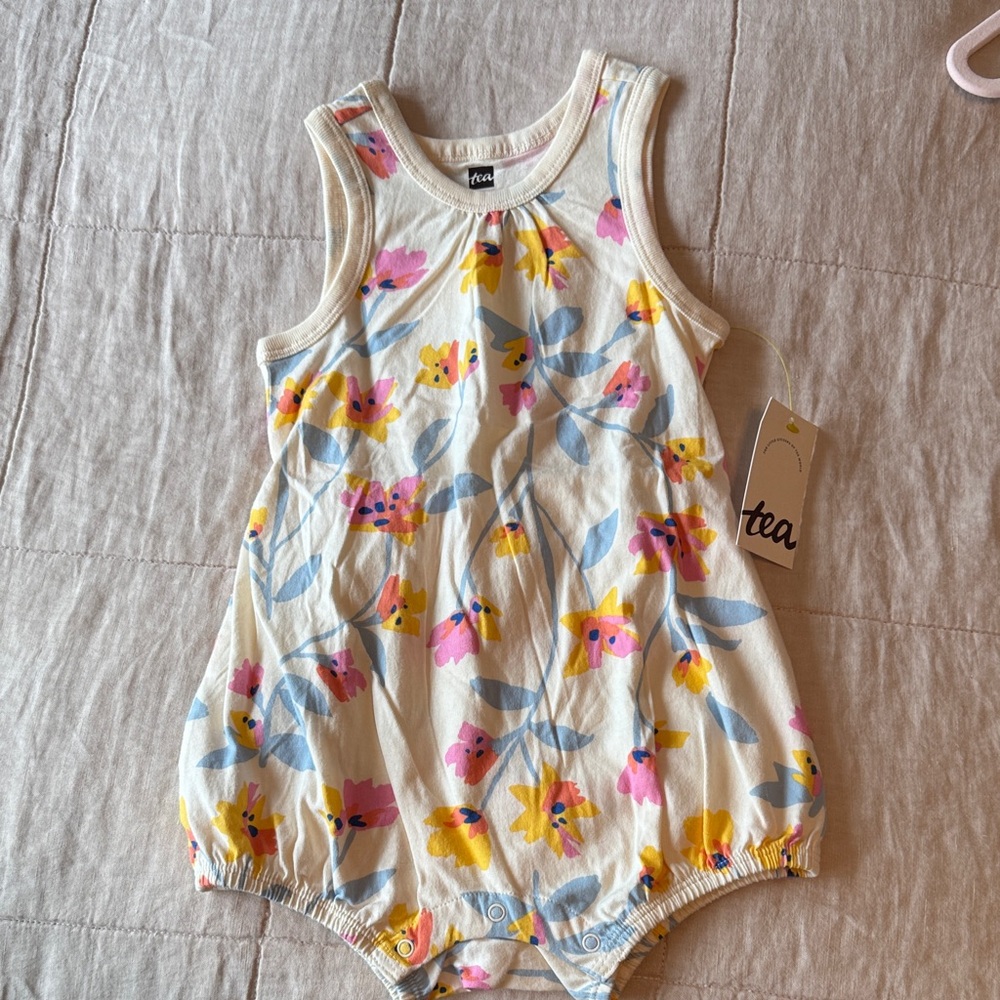 Tea Collection Floral Kids One Piece - Cream, Pink, Yellow, Blue